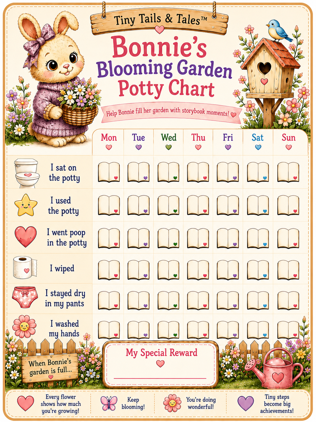 Bonnie’s Blooming Garden Potty Chart™ | Printable PDF Reward Chart