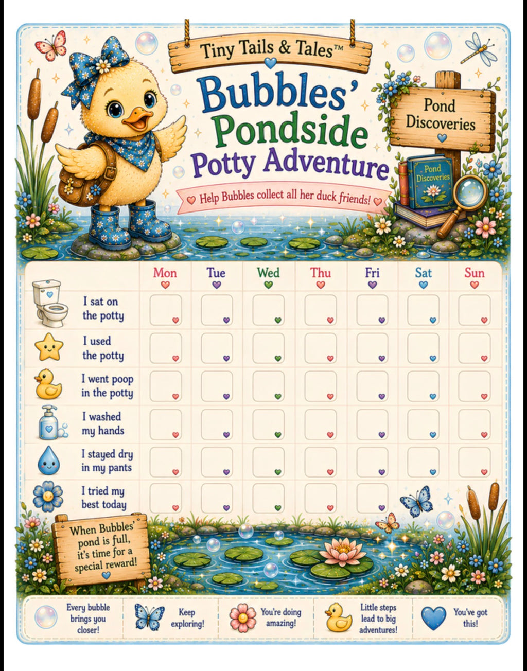 Bubbles’ Pondside Potty Adventure™ | Printable Potty Chart PDF | Instant Digital Download