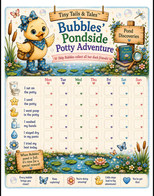 Bubbles’ Pondside Potty Adventure™ | Printable Potty Chart PDF | Instant Digital Download